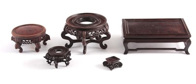 Lot 160 - A COLLECTION OF FIVE CHINESE HARDWOOD STANDS...