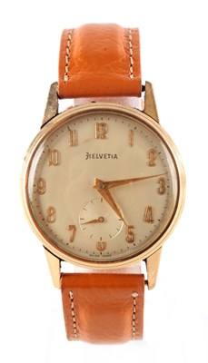 Lot 230 - A GENTLEMAN'S 9CT GOLD HELVETIA WRIST WATCH...