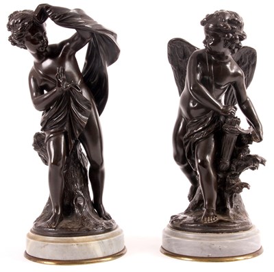 Lot 629 - A PAIR OF MID 19TH CENTURY BRONZE FIGURES OF...