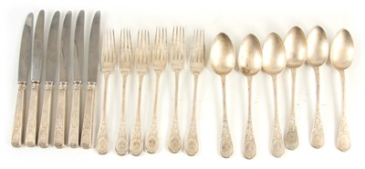 Lot 240 - FABERGE, A SET OF SIX RUSSIAN SILVER CUTLERY...