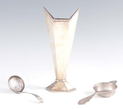 Lot 324 - AN ART DECO SILVER SPILL VASE of tapering form...