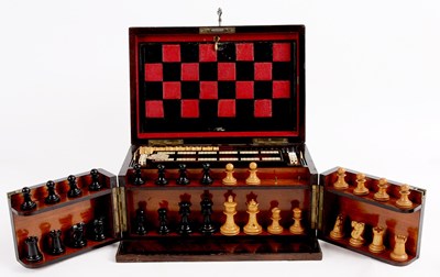 Lot 519 - A VICTORIAN ROSEWOOD GAMES COMPENDIUM BOX with...