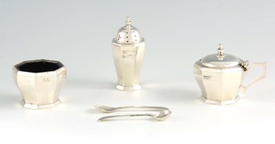 Lot 338 - A MID 20TH CENTURY THREE-PIECE SILVER CRUET...