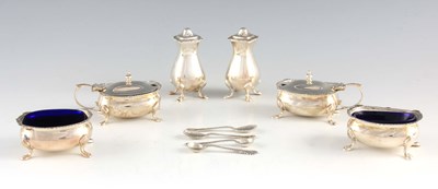 Lot 343 - A MID 20TH CENTURY SIX-PIECE SILVER CONDIMENTS...