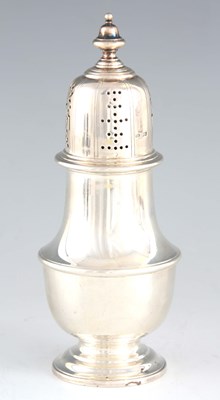 Lot 350 - A GEORGE V SILVER SUGAR CASTER of baluster...