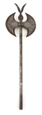 Lot 381 - AN 18TH/19TH CENTURY MIDDLE EASTERN DOUBLE AXE...