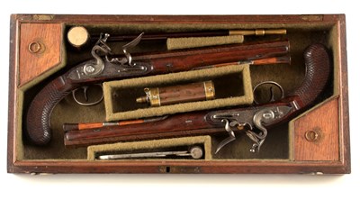 Lot 385 - A RARE PAIR OF CASED GEORGE III FLINTLOCK...