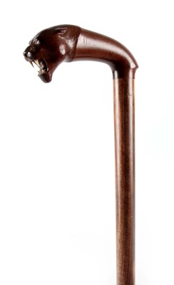 Lot 414 - A 19TH CENTURY LIONS HEAD WALKING STICK with...