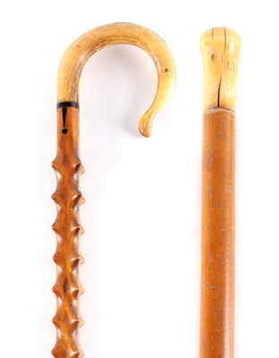 Lot 447 - TWO 19TH CENTURY WALKING STICKS, one MALACCA...