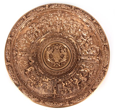 Lot 462 - A LARGE BRONZE DISH depicting cherubs and...