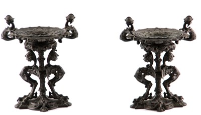 Lot 492 - A PAIR OF LATE 19TH CENTURY BRONZE TAZZAS with...