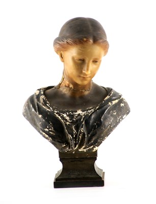 Lot 495 - A 19TH CENTURY POLYCHROMED WAX BUST OF A YOUNG...