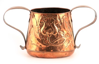 Lot 498 - AN ARTS AND CRAFTS TWO HANDLED COPPER...