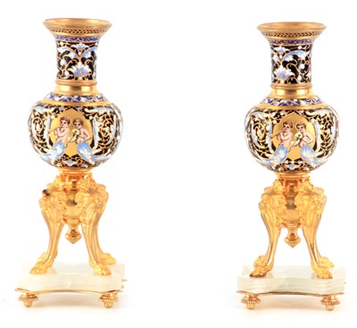 Lot 506 - A FINE PAIR OF 19TH CENTURY FRENCH CHAMPLEVE...