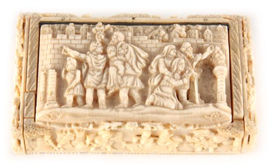 Lot 534 - A 19TH CENTURY CONTINENTAL CARVED IVORY SNUFF...