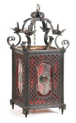 Lot 577 - A VICTORIAN WROUGHT IRON AND PRESSED METAL...