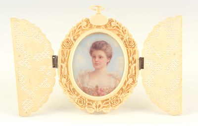 Lot 581 - A LATE 19TH CENTURY MINIATURE ON IVORY OF A...