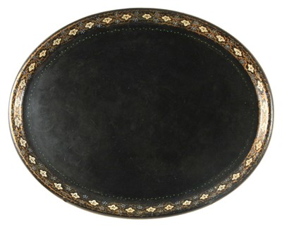 Lot 605 - A 19TH CENTURY PAPIER MACHE OVAL TRAY with...