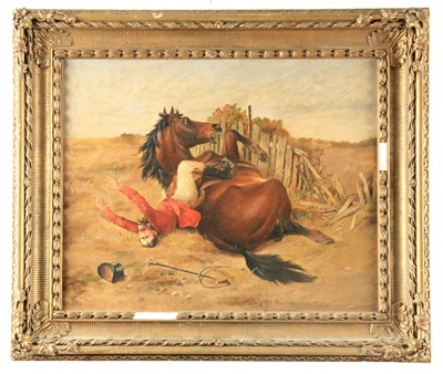 Lot 622 - A 19TH CENTURY OIL ON BOARD. Fox hunting scene...