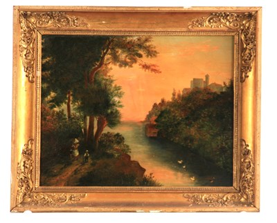 Lot 634 - A 19TH CENTURY FRENCH OIL ON CANVAS. A wooded...