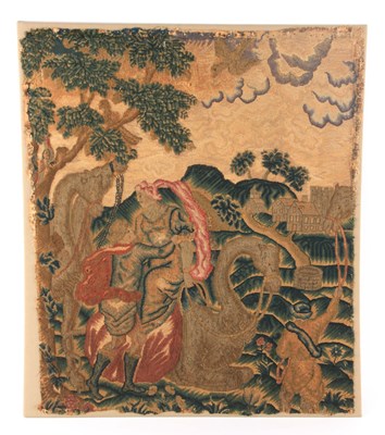 Lot 666 - A 17TH/18TH CENTURY TAPESTRY FRAGMENT worked...