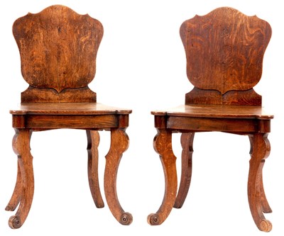 Lot 973 - A PAIR OF LATE 19TH CENTURY OAK HALL CHAIRS...