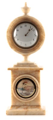 Lot 691 - A REGENCY ALABASTER MANTEL CLOCK the moulded...