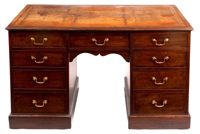 Lot 887 - A GEORGE III FLAMED MAHOGANY PARTNERS DESK...