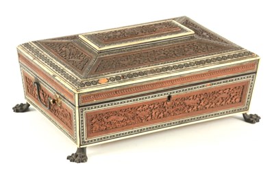 Lot 827 - A REGENCY ANGLO-INDIAN WORKBOX of sarcophagus...