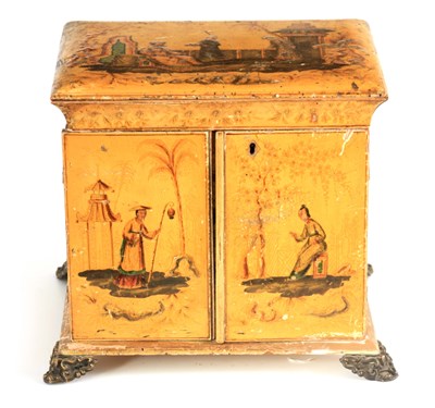 Lot 856 - A REGENCY YELLOW LACQUER CHINOISERIE WORK BOX...