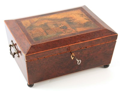 Lot 858 - AN EARLY 19TH CENTURY BURR YEW-WOOD SEWING BOX...