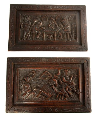 Lot 870 - A PAIR OF 17TH CENTURY STYLE CARVED OAK PANELS...