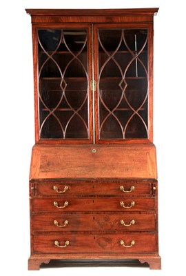 Lot 889 - A GEORGE III MAHOGANY BUREAU BOOKCASE with...