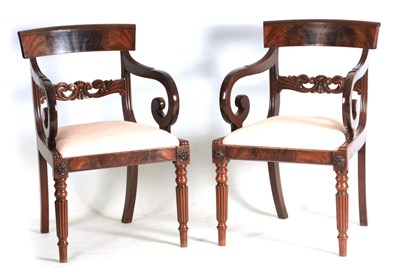 Lot 891 - A PAIR OF REGENCY MAHOGANY OPEN ARMCHAIRS with...