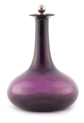 Lot 9 - AN AMETHYST GLASS PORT DECANTER WITH SILVER...