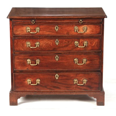 Lot 918 - A GEORGE II FIGURED MAHOGANY CHEST OF DRAWERS...