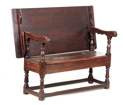 Lot 919 - AN 18TH CENTURY OAK MONKS BENCH with sliding...