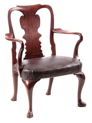 Lot 920 - A GEORGE I WALNUT OPEN ARMCHAIR OF GENEROUS...