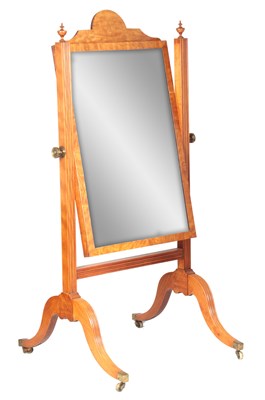 Lot 925 - A REGENCY FIGURED SATINWOOD CHEVAL MIRROR IN...