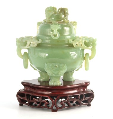 Lot 94 - A LARGE CHINESE JADE KORO AND COVER surmounted...