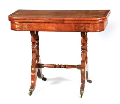 Lot 945 - A REGENCY ROSEWOOD BRASS INLAID CARD TABLE...