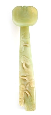 Lot 95 - A CHINESE CARVED JADE RUYI SCEPTER carved with...