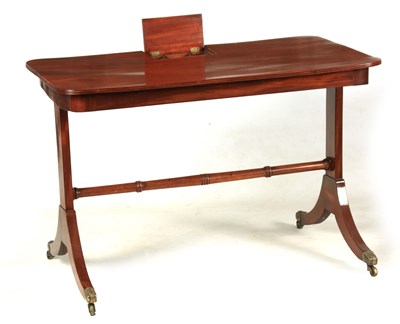 Lot 957 - A LATE GEORGE III MAHOGANY WRITING TABLE...