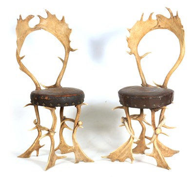 Lot 971 - A PAIR OF LATE 19TH CENTURY STAG ANTLER CHAIRS...