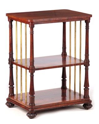 Lot 979 - A LATE REGENCY FIGURED ROSEWOOD WHATNOT IN THE...