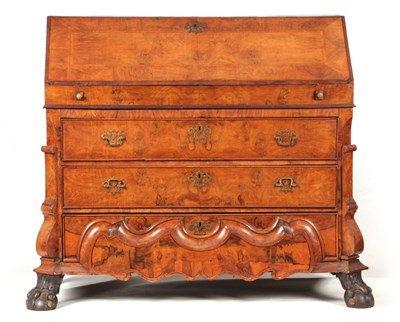 Lot 984 - AN 18TH CENTURY DUTCH WALNUT BUREAU of two...