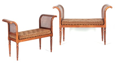 Lot 985 - A PAIR OF REGENCY MAHOGANY WINDOW SEATS having...