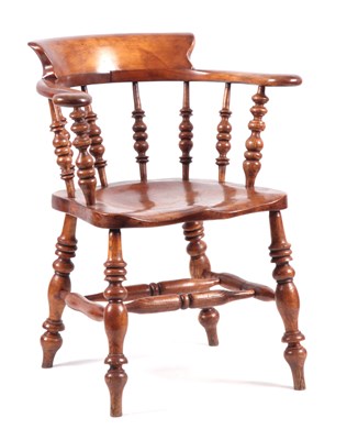 Lot 995 - A 19TH CENTURY ELM SMOKERS BOW ARMCHAIR with...