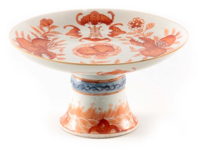 Lot 173b - A 19TH CENTURY CHINESE IRON RED GLAZED TAZZA...