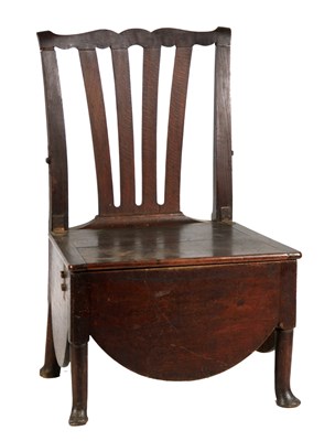 Lot 1010 - AN EARLY 18TH CENTURY OAK SHIPS COMMODE CHAIR...